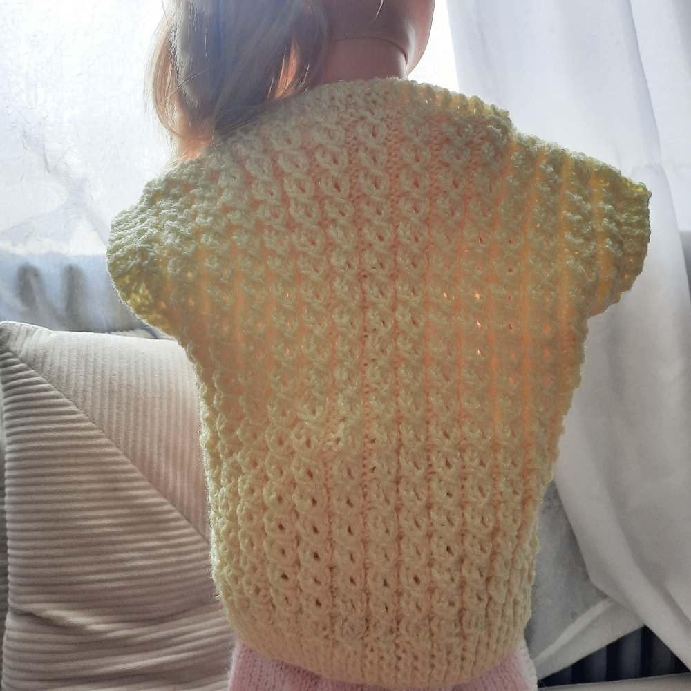 Pastel Yellow Crocheted Sweater Vest Toddler 2T - Picture 5 of 6